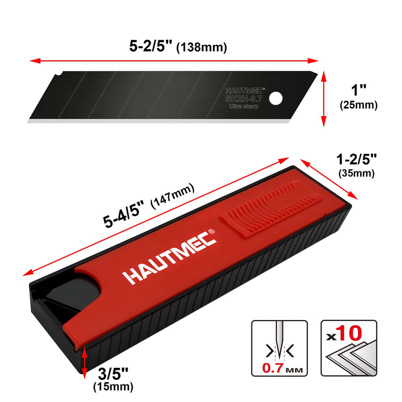 HAUTMEC 40PCS 25mm SK2H Ultra Sharp Snap Off Blades, 4 Pack Professional Retractable Black Replacement Blades, SK2H Material Heavy Duty Blades, for Industrial or Construction Applications HT0082-40PC Universal 40pc