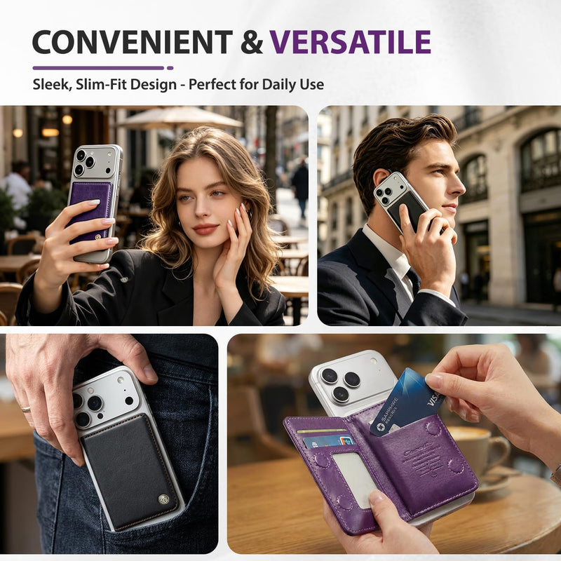 Magnetic Wallet for iPhone, Detachable Magnetic Card Holder Compatible with MagSafe, RFID Blocking Magnetic Phone Wallet with Kickstand for iPhone 17/16/15/14/13/12 Series, Purple