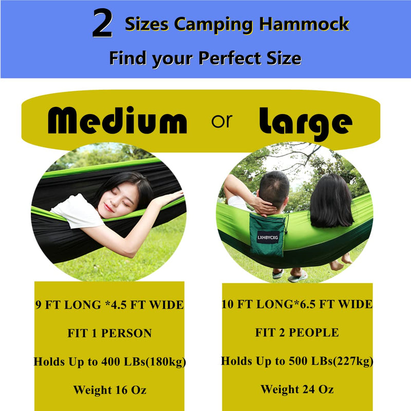 Camping Hammock Double & Single Portable Hammocks Ultralight Nylon Parachute Hammocks with 2 Tree Straps for Backpacking, Travel, Beach, Backyard, Camping, Hiking (Medium, Camouflage) Medium