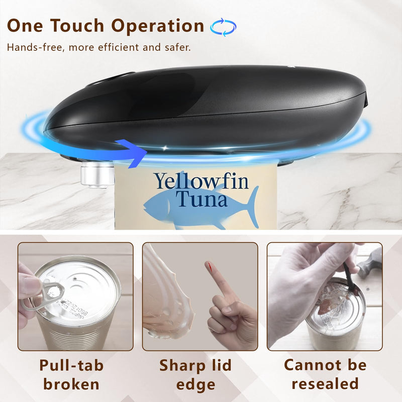 Electric Can Opener Smooth Edge, Battery Operated Kitchen Can Opener for Seniors with Arthritis, One Touch Side Cut Fits Most Can Sizes, Left-handed Friendly Black-Battery