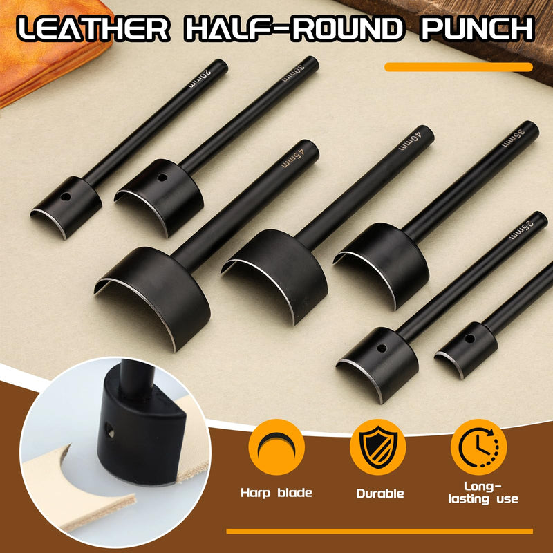 7 Sizes Leather Corner Punch, Half-Round Punch Set, Leather Belt Cutter End Punch Tool, Belt Cutting Tool, Leatherworking Tools for Strap Belts, Wallet, Bags (From15mm to 45mm) 7 Sizes(15-45mm)