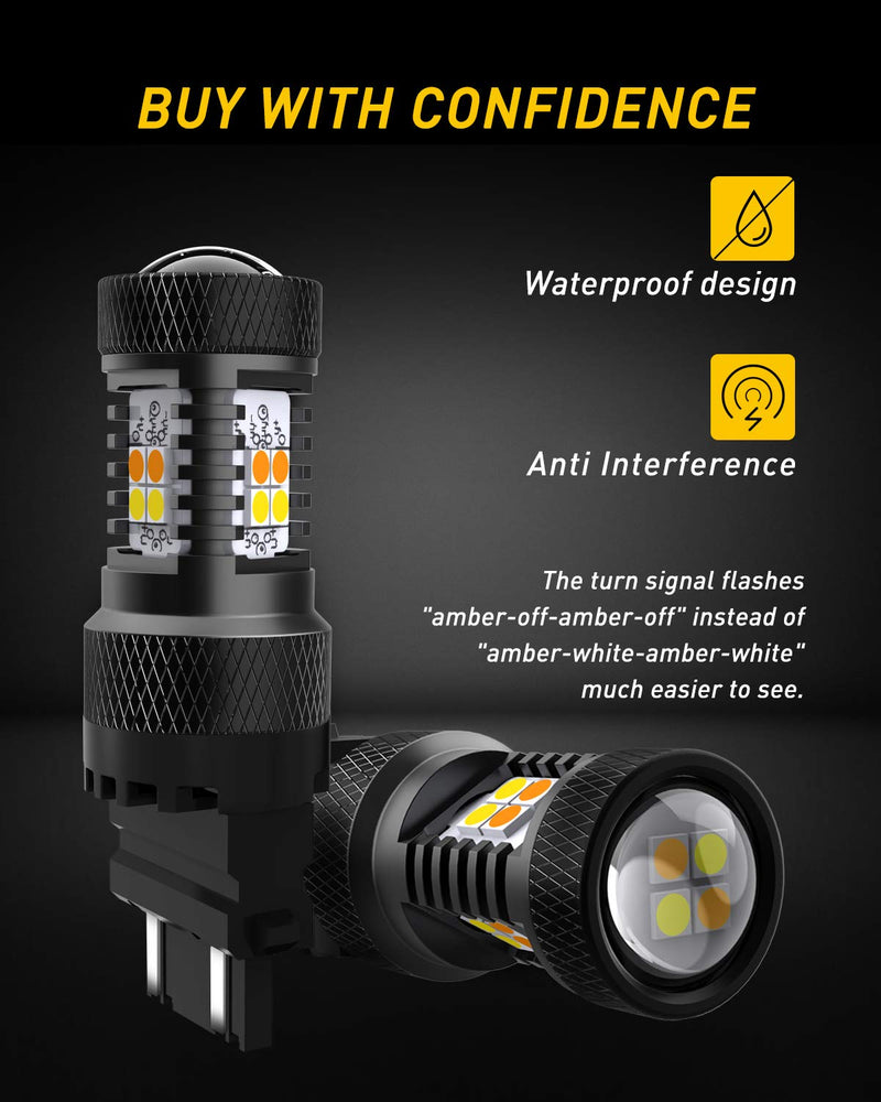 AUXITO White and Amber Dual Color Switchback 3157 3155 3457 4157 LED Bulbs with Projector 3030 Chipsets for Car Turn Signal Lights Parking Lights, (Pack of 2) White/Amber Yellow Switchback