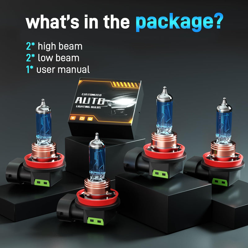Fits for 2008-2023 Freightliner Cascadia Halogen Headlight Bulbs Combo, Ultra Bright 5000K White High Low Beam Headlight Bulbs, Plug and Play, 4 Pack