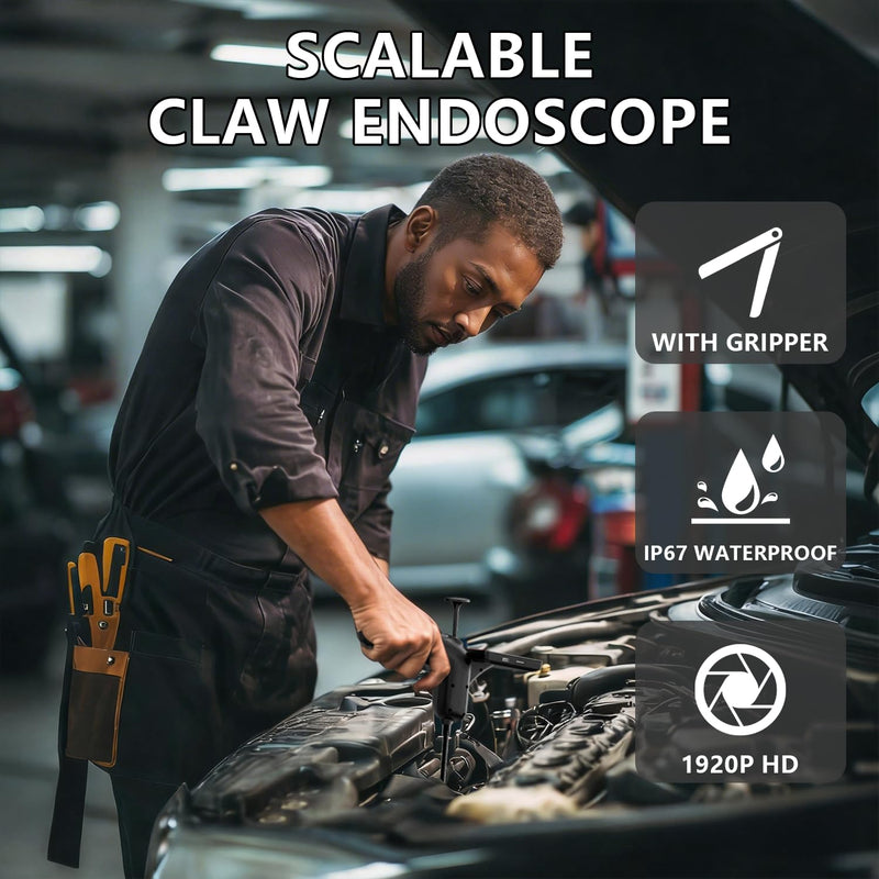 Endoscope Camera with Light and Grabber, Sewer Borescope Inspection Mirror with Magnetic Pickup, Drain Snake Scope for Automotive Repair & Pipe Cleaning, IP67 Waterproof, 6 LED, 19.7-Inch deep black