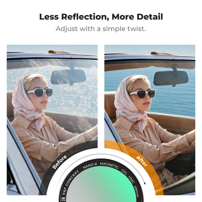 K&F CONCEPT Magnetic CPL Filter Set Compatible with iPhone 17 Pro & Pro Max | 49mm Phone Lens Filter Kit with Direct-Fit Camera Base, Case Compatible Circular Polariser for iPhone, FA302