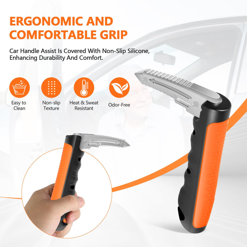Car Door Handle for Elderly - 2025 New 3-in-1 Car Handle Assist, 2 Pack Auto Cane Portable Vehicle Support Handle Door Assist Bar, Max Load 500 Lbs, Anti-Slip Design (Orange-2-Pack Car Handle) Orange-2-Pack Car Handle