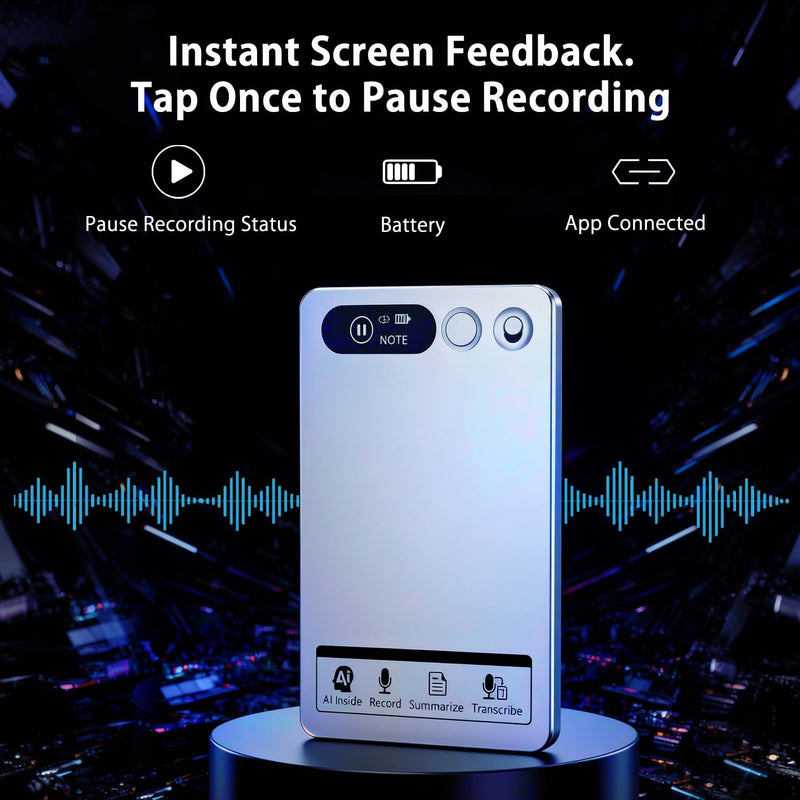 AI Note Taker Device, Smart Voice Recorder with AI Transcription, 64GB Audio Recorder for Meetings, Lectures & Phone Calls, Speech to Text Recorder, App Controlled grey