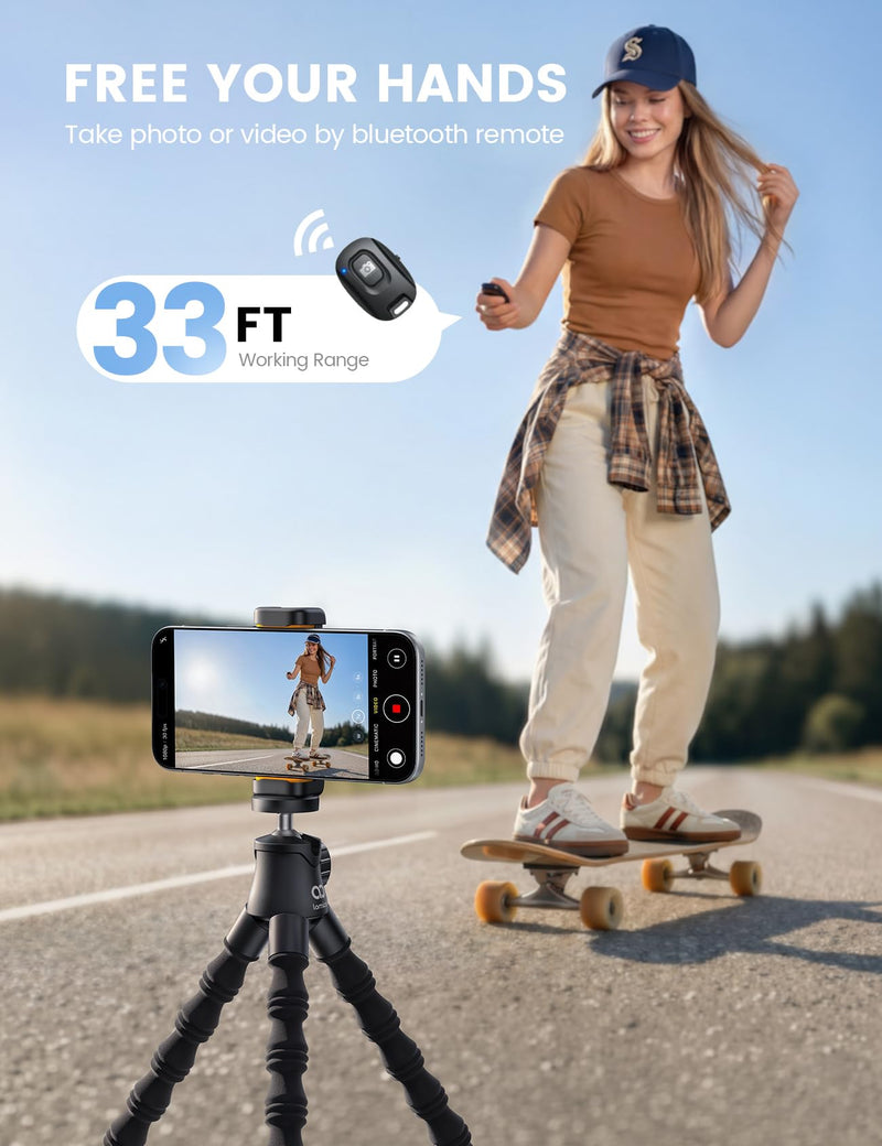 Lamicall Tripod for iPhone with Wireless Remote for iPhone Gopro Camera | Ultra-Stable, Mini Flexible Phone Stand for Recording with 1/4'' Screw, Cold Shoe for Pocket 3/4 fit Travel Content Creation 11.2inches