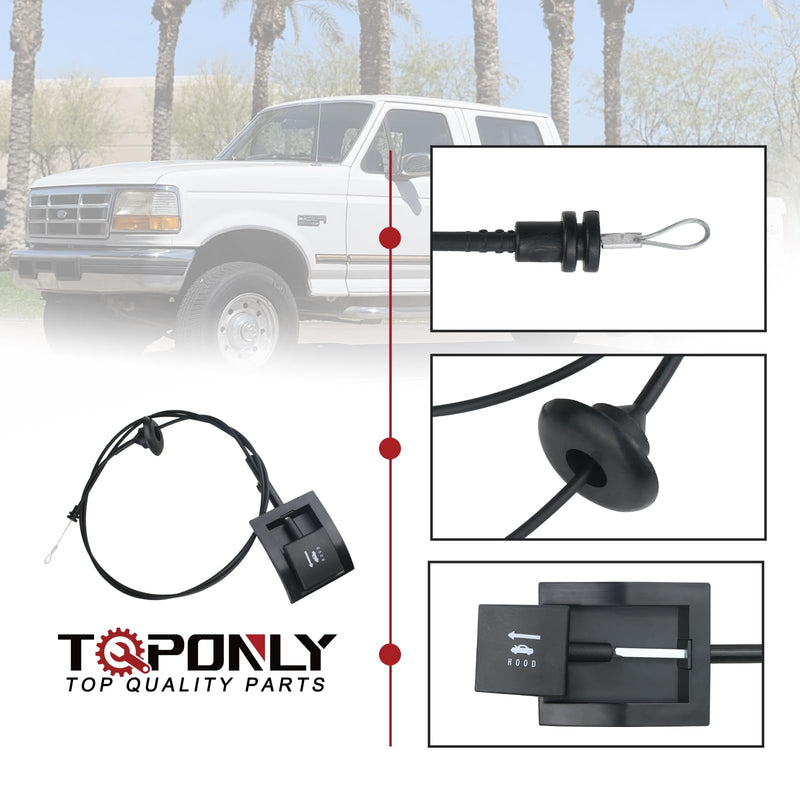 TQPONLY 912-042 Hood Release Cable & Pull Handle Compatible with Ford Bronco F150 F250 F350 Pickup Super Duty Replaces F2TZ16916A