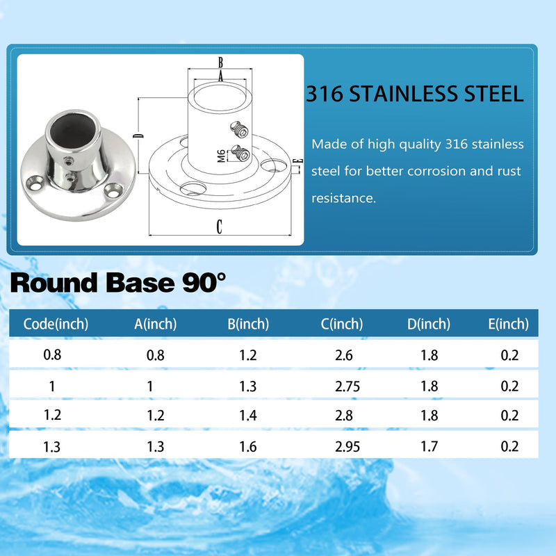 YANYUCB Boat Hand Rail Fitting,316 Stainless Steel Round 60/90 Degree Boat Hand Rail Base(1 inch,1-1/4inch,7/8 inch,1-3/16 inch) with L Shape Hex Key and Screws 1-3/16 × 4 90°