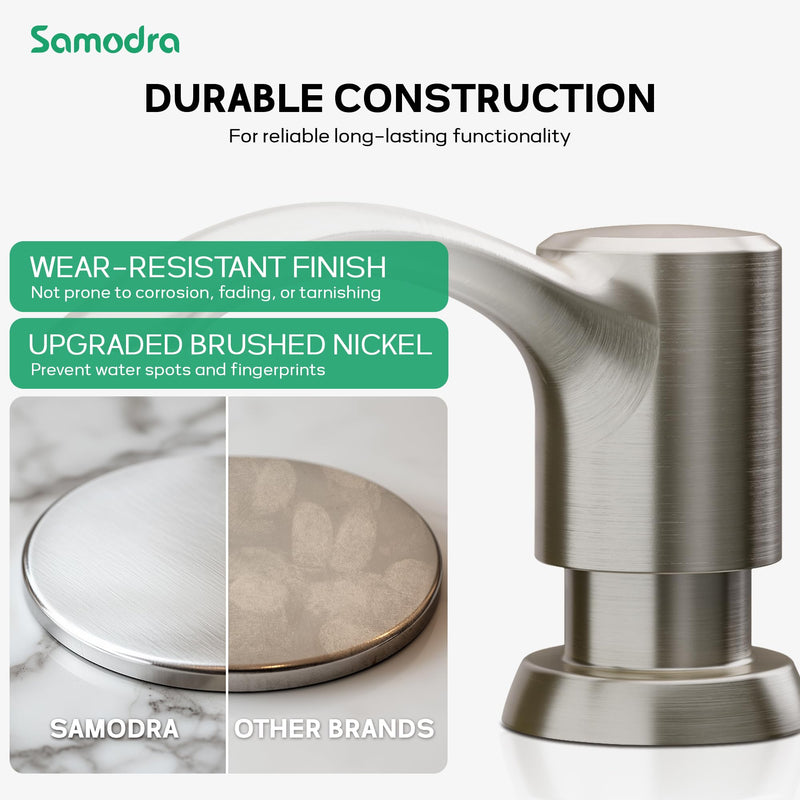 SAMODRA Built-in Kitchen Sink Soap Dispenser with Extension Tube Kit - Brushed Nickel Finish, Leak-Proof Design, No Top Refill Required (39" Tube) 39" Tube