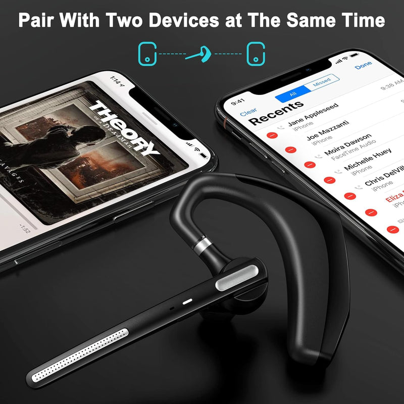 Bluetooth Headset V5.1, Wireless Earpiece with Mic for Work | CVC8.0 Dual Mic Noise Cancelling, 500mAh Battery for 110H Work Time, Handsfree for Cell Phones/PC, Business Office/Driving Black