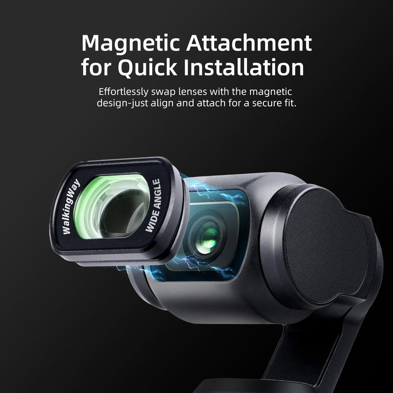 WalkingWay 0.72x 112° Magnetic Wide Angle Lens for DJI Osmo Pocket 3/4/Xtra Muse/2, Multi-Coated/HD Optical Glass/Aluminum Frame, for Architectural Landscape/Cinematic Video