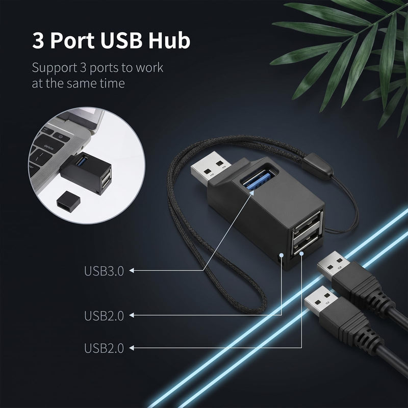2 PCS USB Hub, 3 Ports USB Adapter High Speed Car USBs 3.0 Splitter Portable USBs Splitter 1 in 3 Out Male to Female Expansion Adapter Plug and Play for Notebook Pc, Flash Drives, Mobile Hdd, Radiator