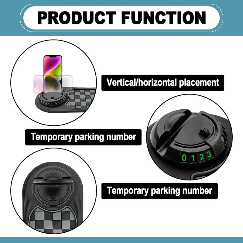 Multifunction Car Anti-Slip Mat, Universal Car Phone Holder, Rotatable Anti Skid Car Dashboard Pad, Universal Large Pad for Phones Sunglasses Keys Gadgets (Black+Grey) Black+Grey