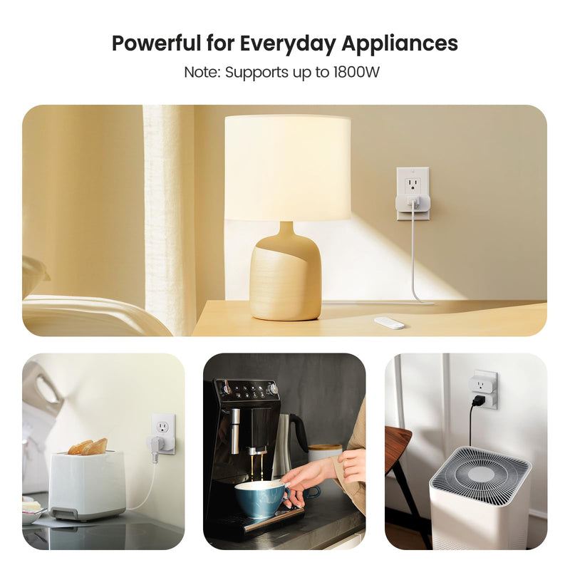 TREATLIFE 3Pack Mini Remote Control Outlet Plug with Magnetic Remote, 15A/1800W Wireless Light Switch for Lamps, Fans, Household Appliances, No Hub Required, 2 Years Warranty