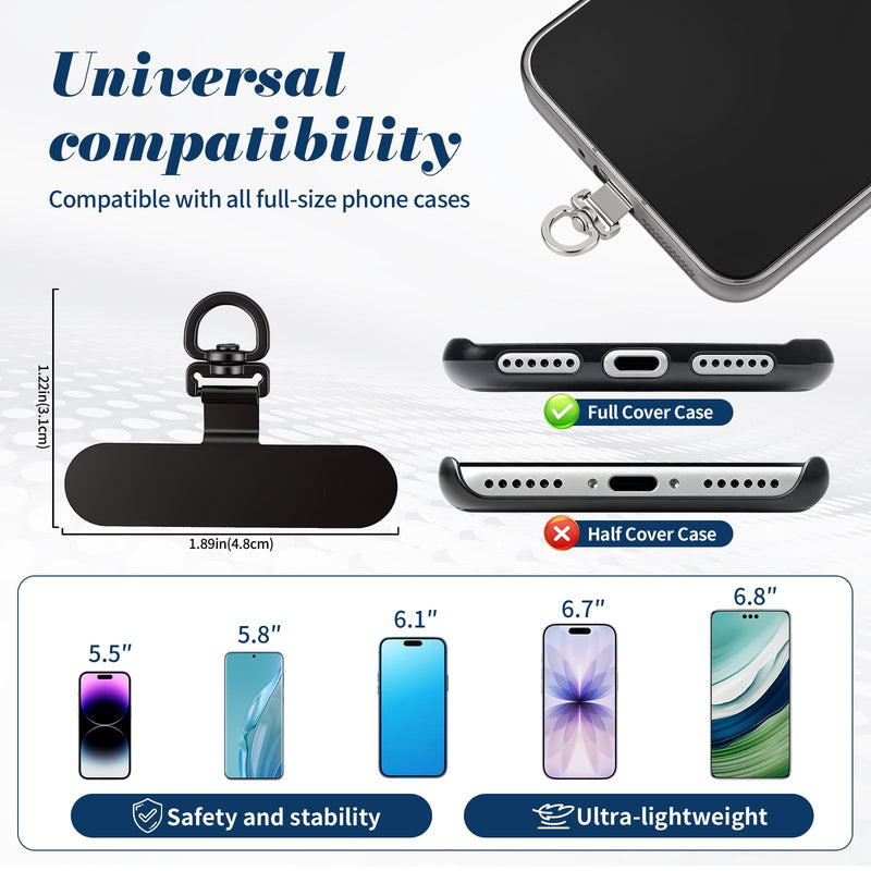 360° Rotating Phone Tether Tab, 4 Pack Ultra Thin Stainless Steel Lanyard Clip 4 Colors