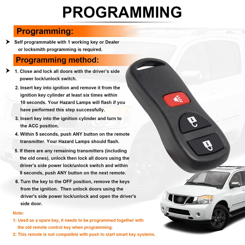 for Nissan Armada Frontier Murano NV Pathfinder Quest Sentra Titan Versa Xterra Keyless Entry Remote Replacement KBRASTU15 (Pack of 2)