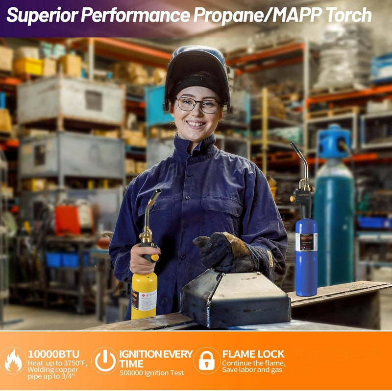 High Intensity Propane Torch Head Fuel by Propane, MAPP, Welding Torch, Turbo Gas Torch Kit, Trigger Start Mapp Gas Torch Kit with Igniter,Propane torch,Blow Torch(Fuel Not Included) Black