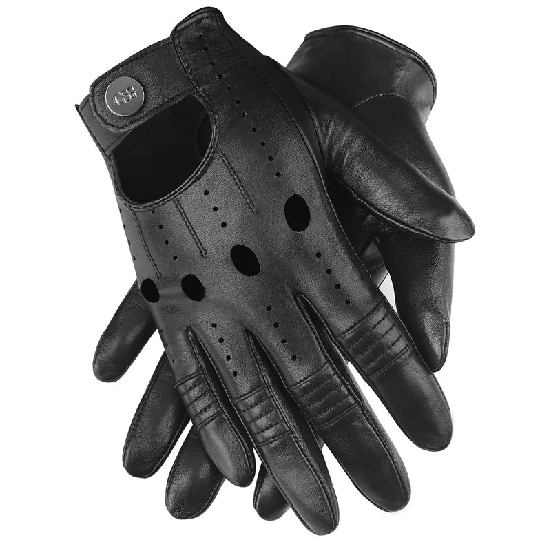 GSG Men Geniune Leather Gloves Sheepskin Black Driving Cycling Touchscreen Motorcycle Unlined Gloves X-Large