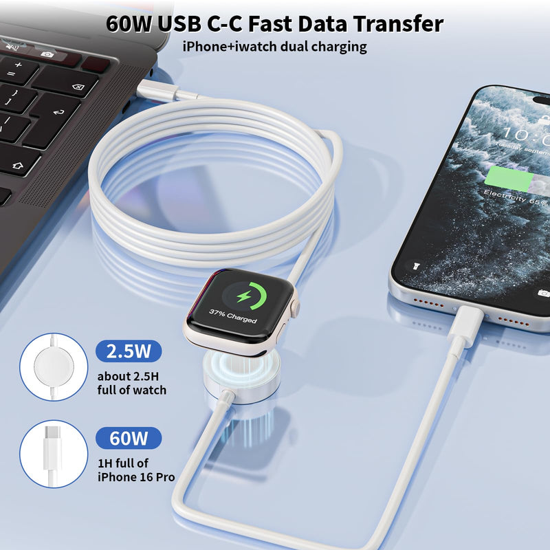 For Apple Watch Charger,[Apple MFi Certified] 2-in-1 Magnetic iWatch Wireless Charger Fast Charging iWatch USBC Cord 6.6FT& 30W iPhone Wall Charge Block for Apple Watch Series Ultra/11/10/9/8/7/SE/6/5