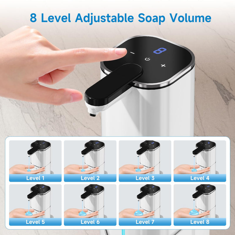 CATIRE Upgraded Larger Capacity Automatic Dish Soap Dispenser Touchless, 17.6oz Liquid Hand Soap Dispenser for Bathroom Kitchen, Rechargeable 2000mAh, 8 Adjustable Levels, Wall Mount & Countertop White