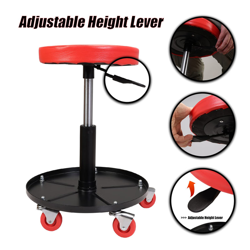 Torin ATRHL6201B Heavy Duty Rolling Pneumatic Creeper Garage/Shop Seat: Padded Adjustable Mechanic Stool with Tool Tray Storage, Red 250 LBS 250LBS Creeper Seat 1