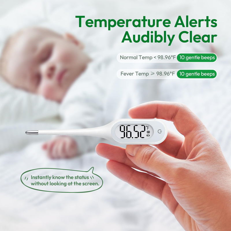 8 Seconds Thermometer for Adults & Kids, Accurate & Safe Baby Thermometer with Fever Alarm and Memory Recall, Oral, Rectal or Underarm Use (White) white