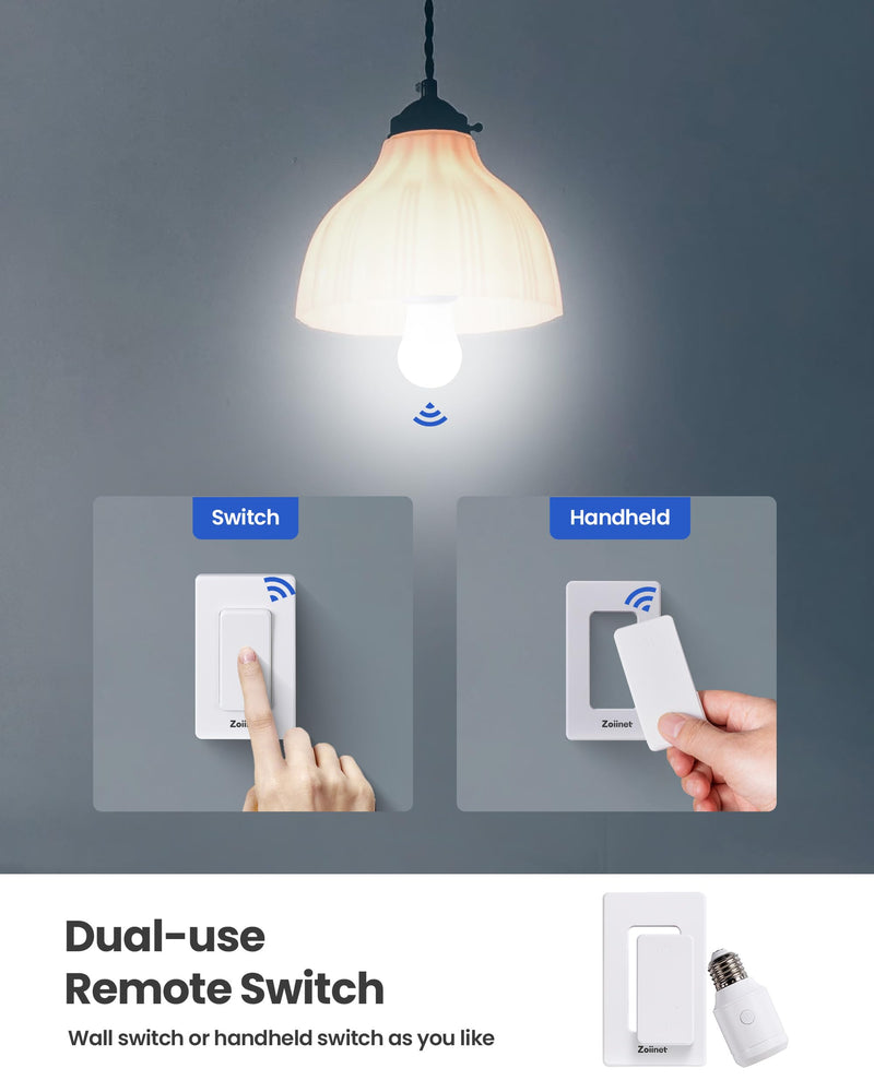 Zoiinet 500W Remote Control Light Bulb Socket, Wireless Light Switch for Pull Chain Lighting Fixture, with 2 E26 E27 Bulbs Base Holder, Programmable, No Wiring Needed 1 Switch 2 Sockets