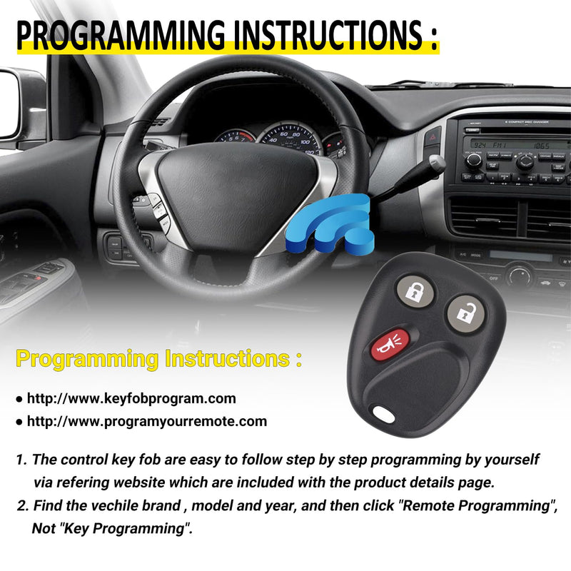 Key Fob Replacement for 2003-2006 Chevy Silverado Suburban Avalanche Tahoe SSR Equinox/ 03-06 Gmc Sierra Yukon XL/ 03-06 Hummer H2/ 04-07 Saturn Vue/ 03-06 Escalade Car Keyless, LHJ011, 3 Btn