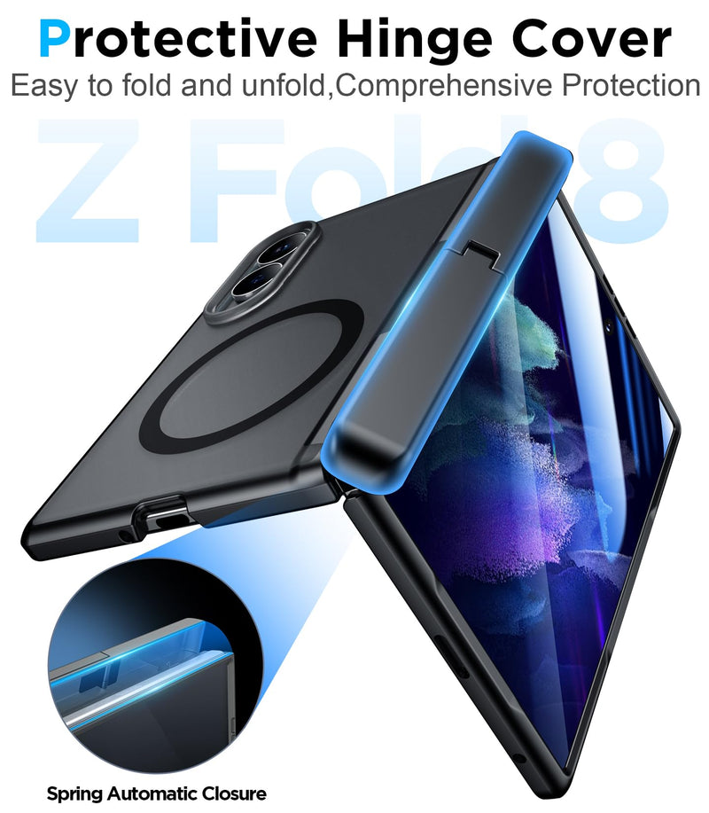 for Samsung Galaxy Z Fold 8 Case,[Compatible with MagSafe][Built-in HD Screen Protector & Kickstand][Hinge Protection] Translucent Matte Full-Body Shockproof Phone Case for Z Fold 8 Wide,Black Black