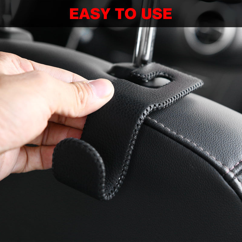 U-Shaped Car Leather Hooks – Car Purse Holder, Headrest Hooks for Car, Back Seat Organizer - Elevate Your Travel Experience!(Black) Black
