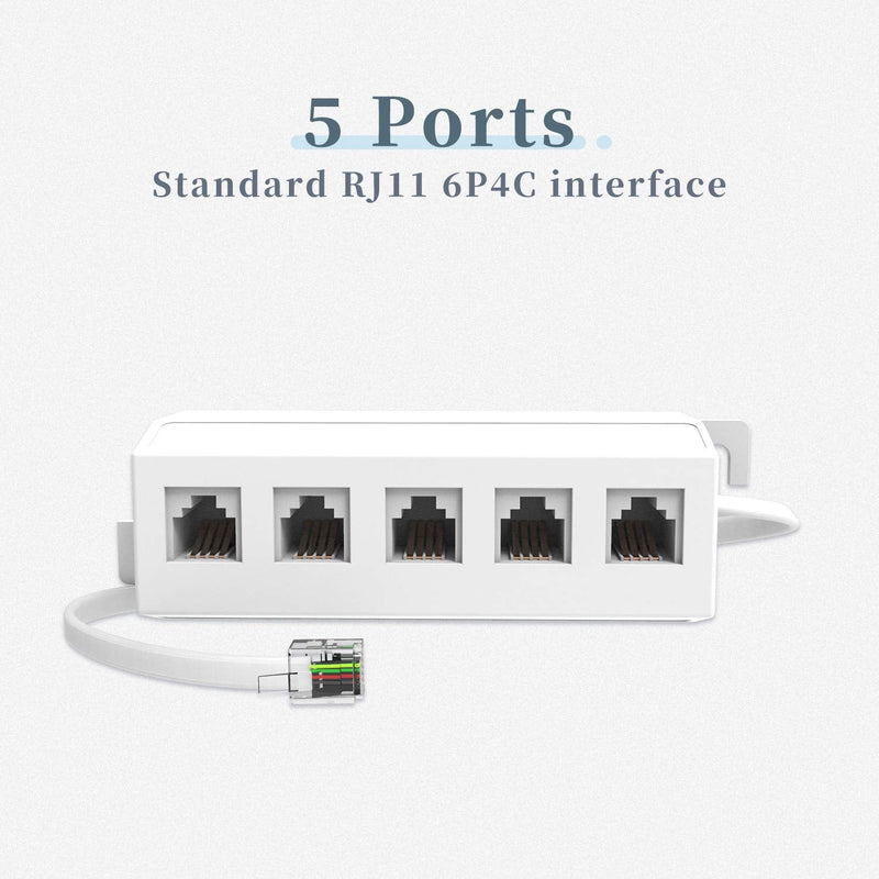 Phone Line Splitter Adapter 1 to 5, RJ11 6P4C Male to 5 Way 6P4C Female Socket Used for Connect Printer, Fax Machine and Multiple Landline Telephones