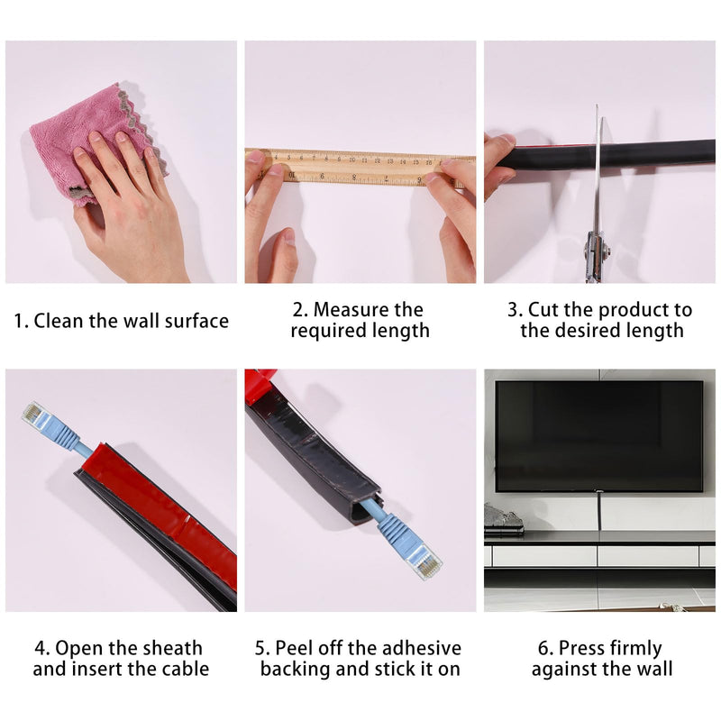 5.46 Yards Self-Adhesive Cable Hider Wire Cords Covers for Wall PVC Flexible Wire Cover Cable Raceway for Home Office, Black