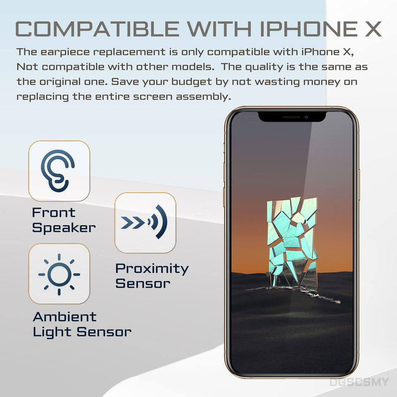 for iPhone X Earpiece Front Speaker Replacement Repair for iPhone 10 OEM Ear Module with Ambient Light Sensor Proximity Sensor Connector Fix Tools Kit for A1865 A1901 A1902