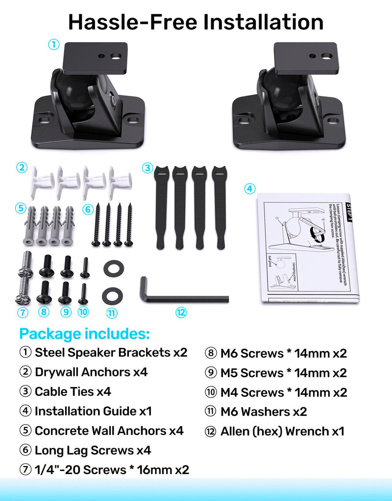 Universal Wall Mount Bracket for Satellite Surround Sound Speakers, 2-Pack | Max 11 lb Load, 360° Rotatable Ball Joint, Fits keyhole, M4/M5/M6 & 1/4"-20 Mounting for Roku Polk Samsung Q990F Q990D & More
