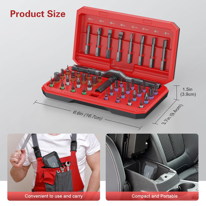 42 in 1 Magnetic Screwdriver Set, DIY Ratchet Screwdriver Set, Multi Bit Magnetic Drive Set with Detachable Ratchet Handle, Portable Compact Repair Tool Kit for Furniture Computer Bicycle Red