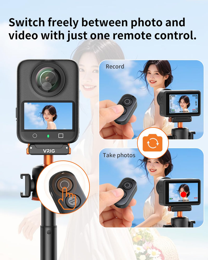 VRIG Bluetooth Remote Control Compatible with DJI Osmo Action 6/5 Pro/ 4/Osmo 360, 32ft Remote Control Range Smart Action Camera Accessories