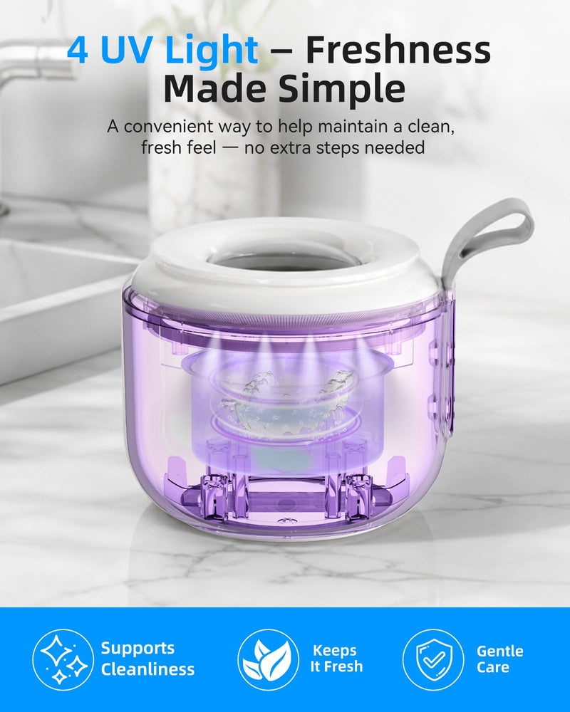 KUNPHY Portable Retainer Cleaner, Plug-in Ultrasonic Cleaning Machine for Home & Travel | 48kHz Ultrasound, Dual Modes & 20min U-V, One-Click, 125ml Tank for Mouthguard & Aligners 4.3oz