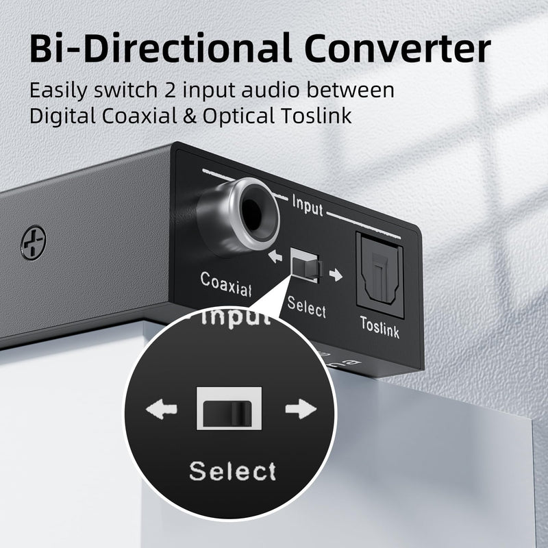 Optical-to-Coaxial or Coax-to-Optical Digital Audio Converter Adapter, LUKFOCAB Digital Coaxial to Optical Converter, Bi-Directional Coax Digital to/from Optical Toslink SPDIF Audio Converter/Repeater