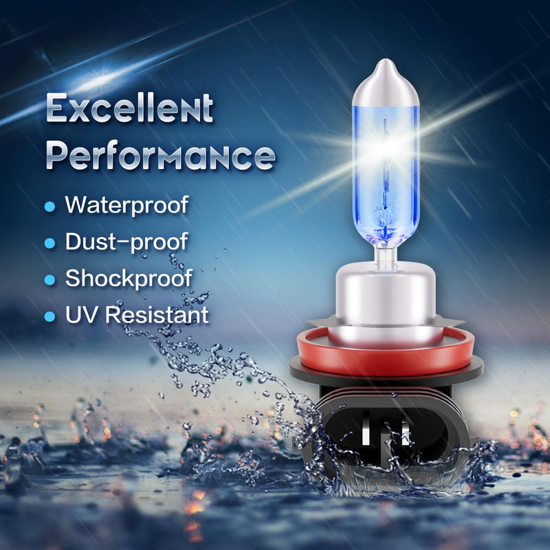 H11 Halogen Headlight Bulbs, Standard DC 12V 55W Low Beam/Fog Light/DRL Replacement, 5000K White Car Headlamp, Pack of 2 H11