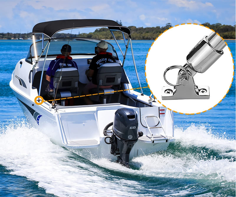 Bimini Top Hardware, Deck Hinge with Quick Release Pin, Eye End Cap, 316 Stainless Steel (2 Pair) White 7/8inch