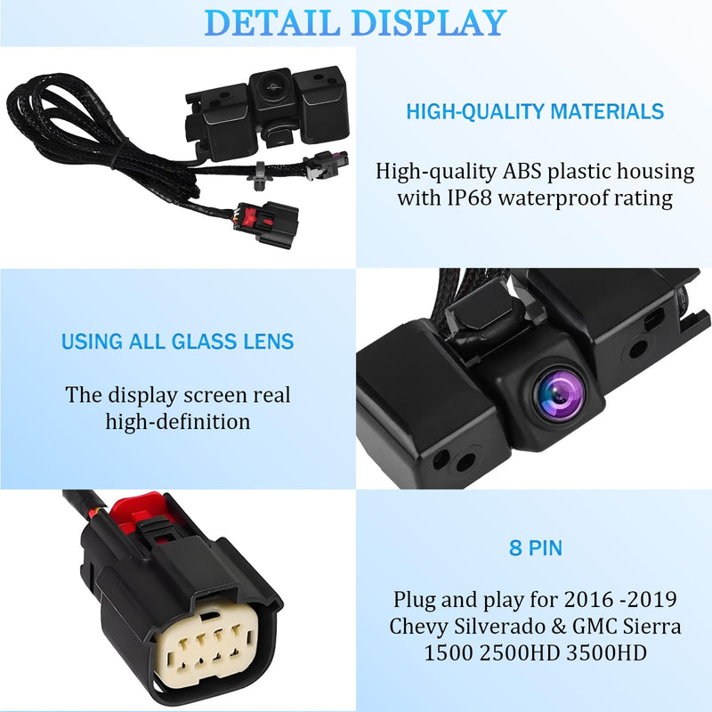 Backup Camera fit for 2016-2019 Chevy Silverado/GMC Sierra 1500 2500 3500 | Rear View Reverse Camera Power Tailgate Camera Replacement 84062896, 590-111, 23363727, 84032513, PAC100, GM1960102