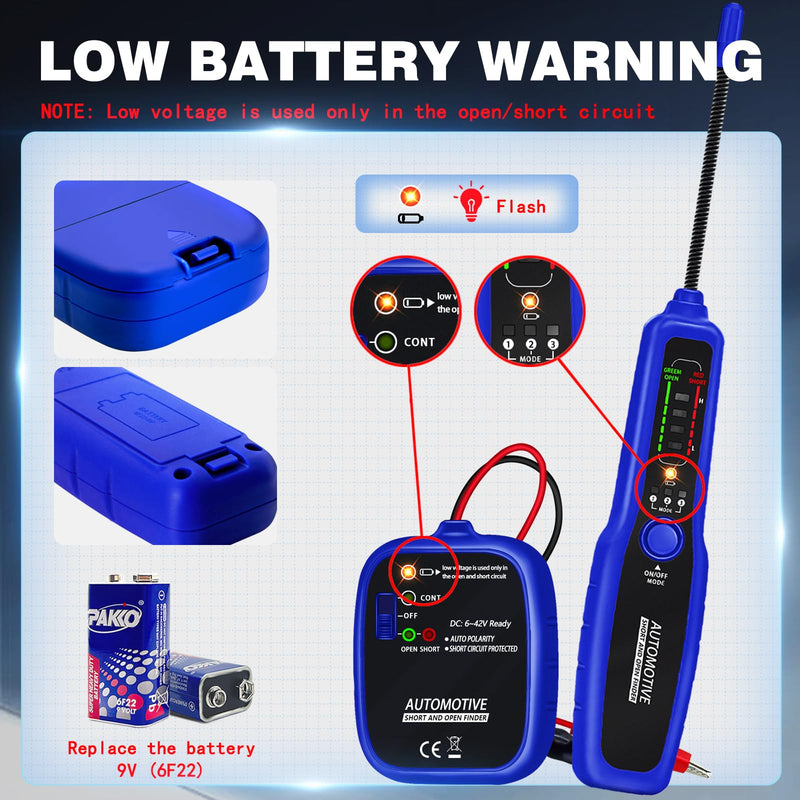 Automotive Wire Tracer Electrical Open & Short Finder Circuit Tester Wire Breaker Finder Fault Probe Kit Cable Toner Wire Tracker Continuity Test for DC 6-42V