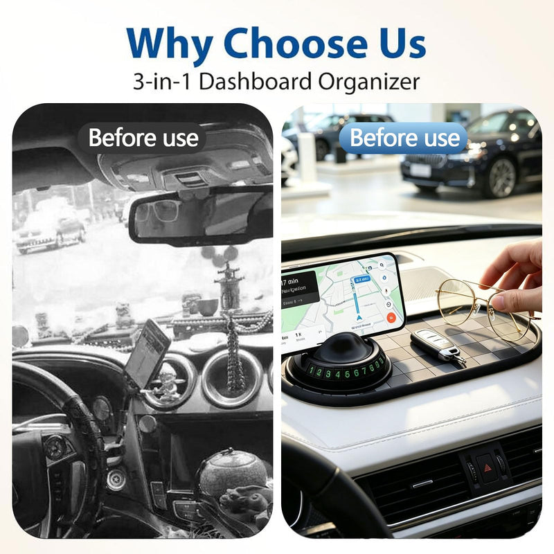 Car Buddy Dashboard, Multifunctional Car Anti-Slip Mat, 360° Rotatable Phone Holder Dashboard Organizer Pad with Hidden Parking Number for Phones, Sunglasses, Keys & Daily Essentials (Brown) brown