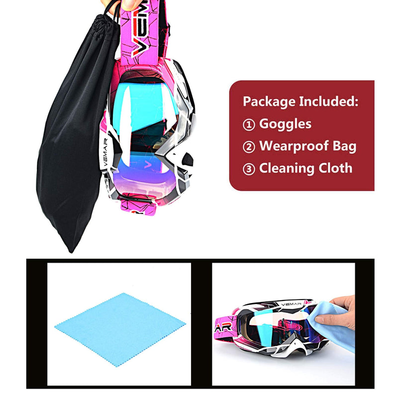 Motorcycle Motocross Goggles ATV Racing Goggles Dirt Bike Tactical Riding Motorbike Goggle Glasses, Bendable Windproof Dustproof Scratch Resistant Protective Safety Glasses (Pink) Pink