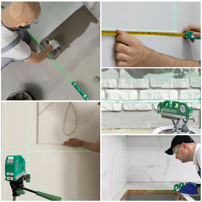 Level Tool Laser Level Leveler tool Cross Line Vertical and Horizontal Line with USB Rechargeable for Picture Hanging cabinets Tile Walls by AikTryee. Green Laser