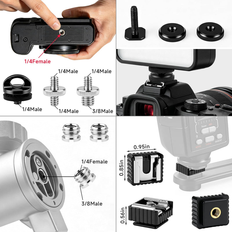 30Pack Camera Tripod Screw Mount Kit, 1/4" & 3/8" Camera Screw Adapter | with Ball Head, Cold Shoe Mount, Phone Clamp, Flash Hot Shoe Adapter for Camera, Tripod, Ring Light, Mic & LED Video Light