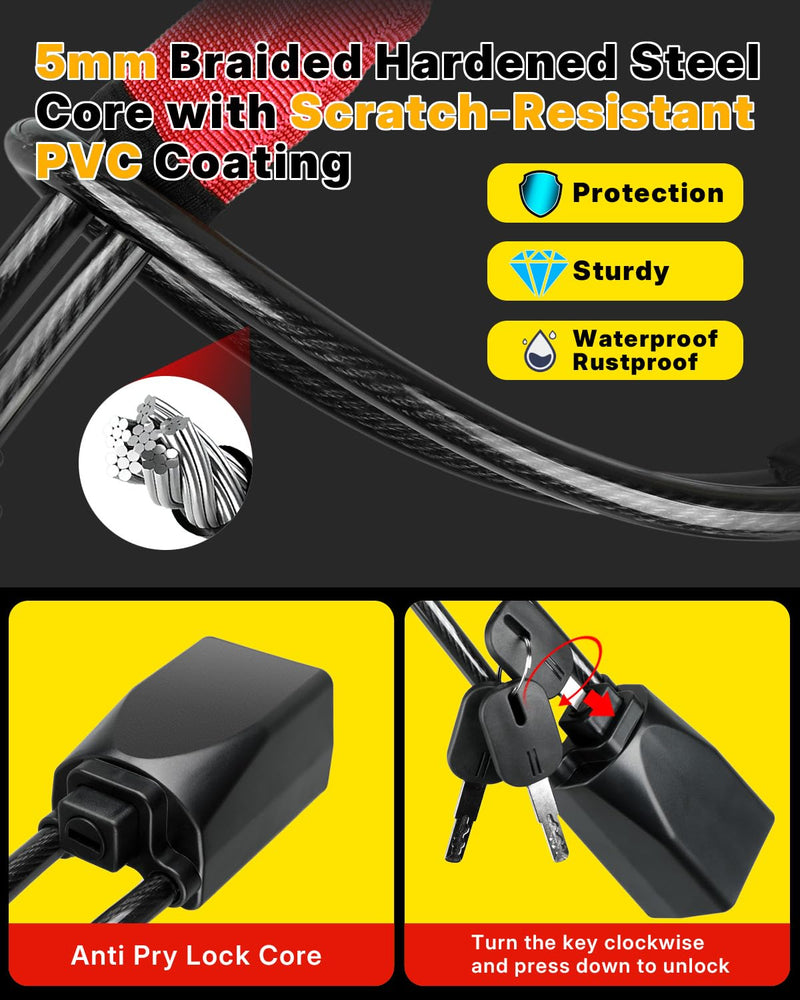 Car Steering Wheel Lock Seat Belt Lock Anti Theft Device Universal | 17" with 3 Keys for Auto Security Suitable for Most Vehicle,SUV,Golf Cart,Van,Truck Red