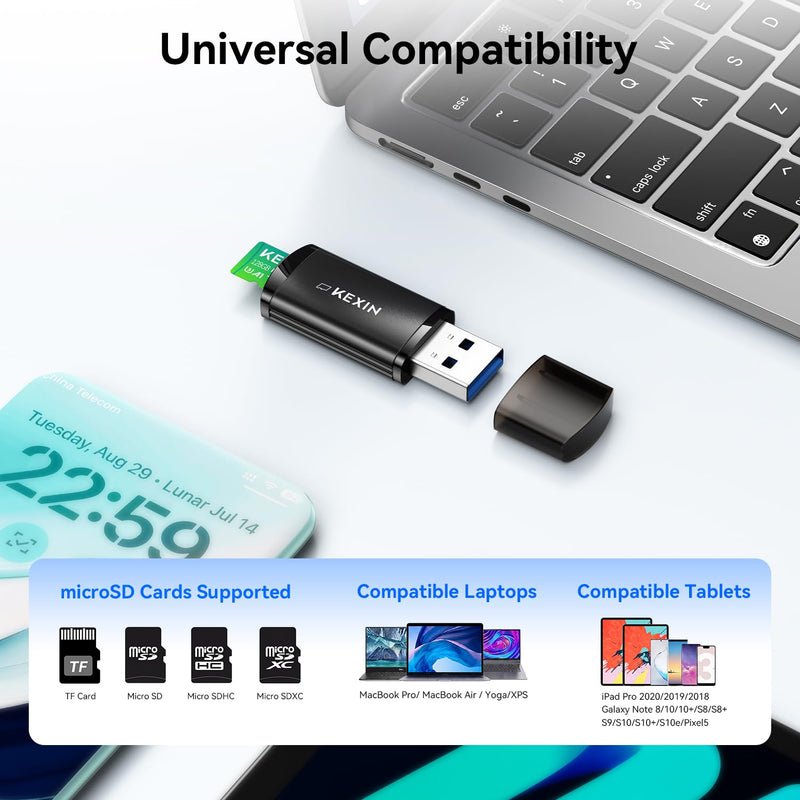 KEXIN SD Card Reader USB 3.0 Micro SD Card Reader Plug and Play 5Gbps Speed SD Card Adapter for Micro SD, Micro SDHC, Micro SDXC and UHS-I Cards TF Card Reader